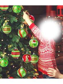 12/6 buc bile de Crăciun cu sclipici roșii și verzi, bile electrolizate pictate manual pentru decorarea bradului de Crăciun, decorare pentru petrecere de Crăciun, ornamente agățate pentru decorarea bradului de Crăciun, accesorii pentru decorarea coroanei de Crăciun