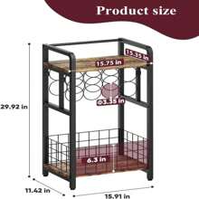 Ansionsol 3-Tier Wine Rack Freestanding Floor With Wood Top, Liquor Stand With Wine Bottle Holder, Corner Mini Bar Table For Small Space, Metal Whiskey Shlef For Kitchen, Cellar, Living Room, Black