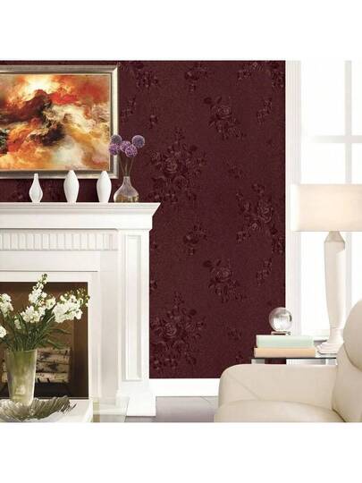 Roll Of Self Adhesive Retro Deep Rood Rose Flower Wallpaper Thickened PVC 17.7inX39.3/118.1/196.8in Bathroom Living Room Bedroom Kitchen TV Background Club Home ation Furniture Dormitory Cabinet Renovation DIY Drawer Lining Stuff Wand Paper Stickers view 4