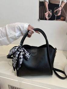 Women's New Solid Color PU Fashion Mother Handbag Versatile Cross-Body Bag - Black - View 3