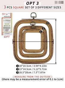مجموعة 3 قطع/4 قطع من حلقات التطريز الخشبية البنية الرجعية المزيفة DIY، إطارات غرزة الصليب، إطارات إبرة الثقب، مصنوعة من ABS وPVC متينة، مع خطافات معدنية نحاسية للتعليق، مناسبة لديكور عيد الميلاد والهالوين، الأكياس والملابس والهواتف والمفاتيح والإكسسوارات الشعرية والمكتب والسرير والسيارة، تشمل 16 إبرة تطريز
