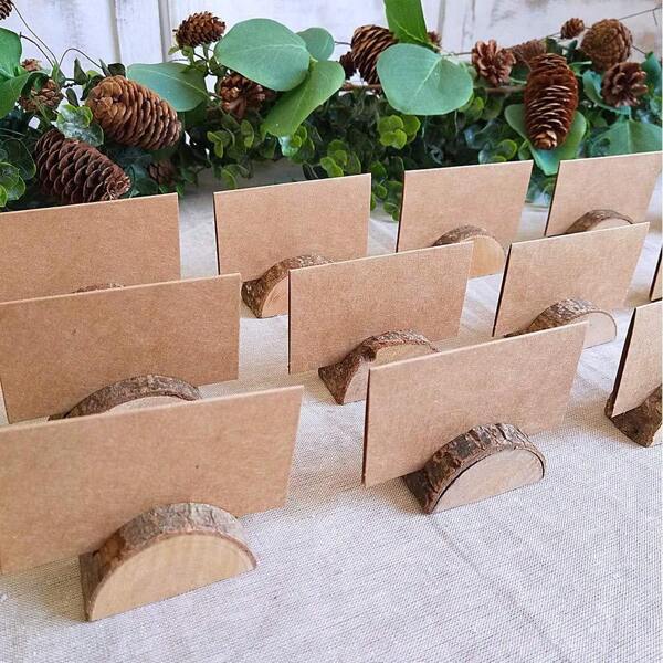 10pcs Wooden Decorative Stands, Card Holders + Writable Cards (5*Wooden Pegs + 5*Writable Cards)