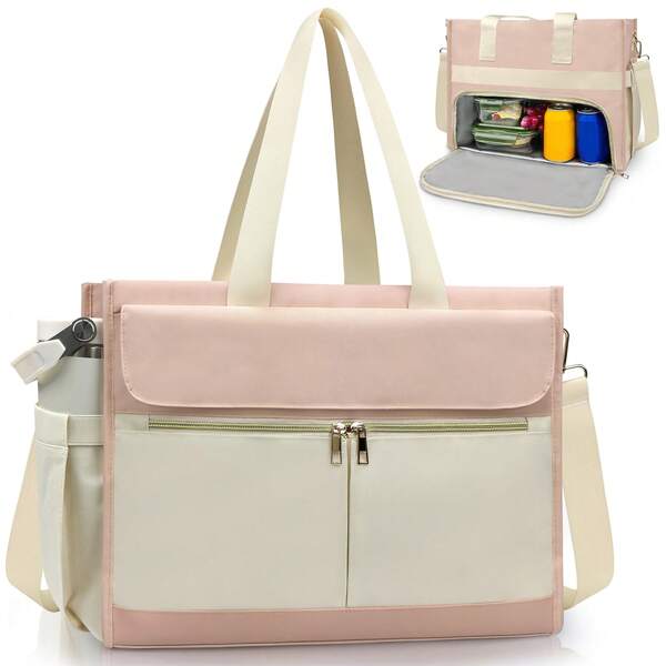 Lunch Tasche für Frauen mit 15,6" Laptop Fach, isolierte Tragetasche, wasserdichte Arbeitstasche mit 1,2L Seitentaschen