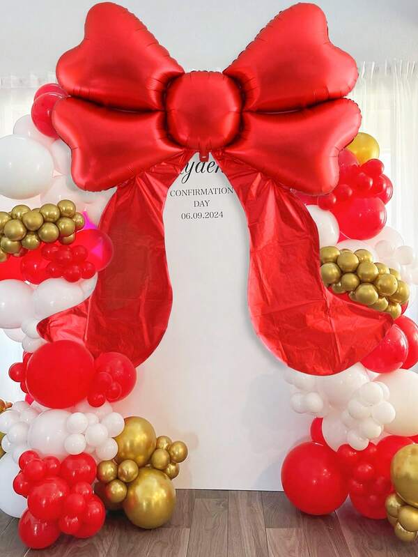 1pc Extra Large Matte Red Bow Shaped Foil Balloon, For Bow Decor, Birthday, Valentine's Day, Home Birthday Party, Wedding, Photo Shoot Decor, Princess Birthday Party, Bridal Shower, Bachelorette Party, Outdoor Influencer Shoot, Anniversary, Mother's Day, Tea Party, Giant Bow Backdrop Decor