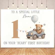 1 Stück individuell anpassbarer Name, Alter, Nummer, Teddybär Geburtstags Hintergrund Stoff, süßes Cartoon Porträt buntes Banner, personalisierter Geburtstag, Baby-Dusche Party Kuchen Tisch Hintergrund, Fotografie Vinyl Banner