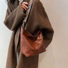 Large Spacious Tote Bag For Women, PU Leather Work Office Commuter Bag, Minimalist Vintage Shoulder Crossbody Purse - Casual Everyday Handbag - 黑色 - 查看 4