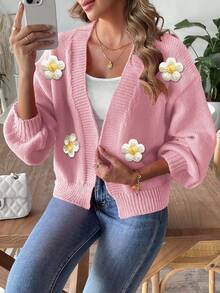 Autumn And Winter Crochet Flowers, Knitted Sweaters, Long Sleeved Sweaters, Women's Jackets, Casual And Elegant
