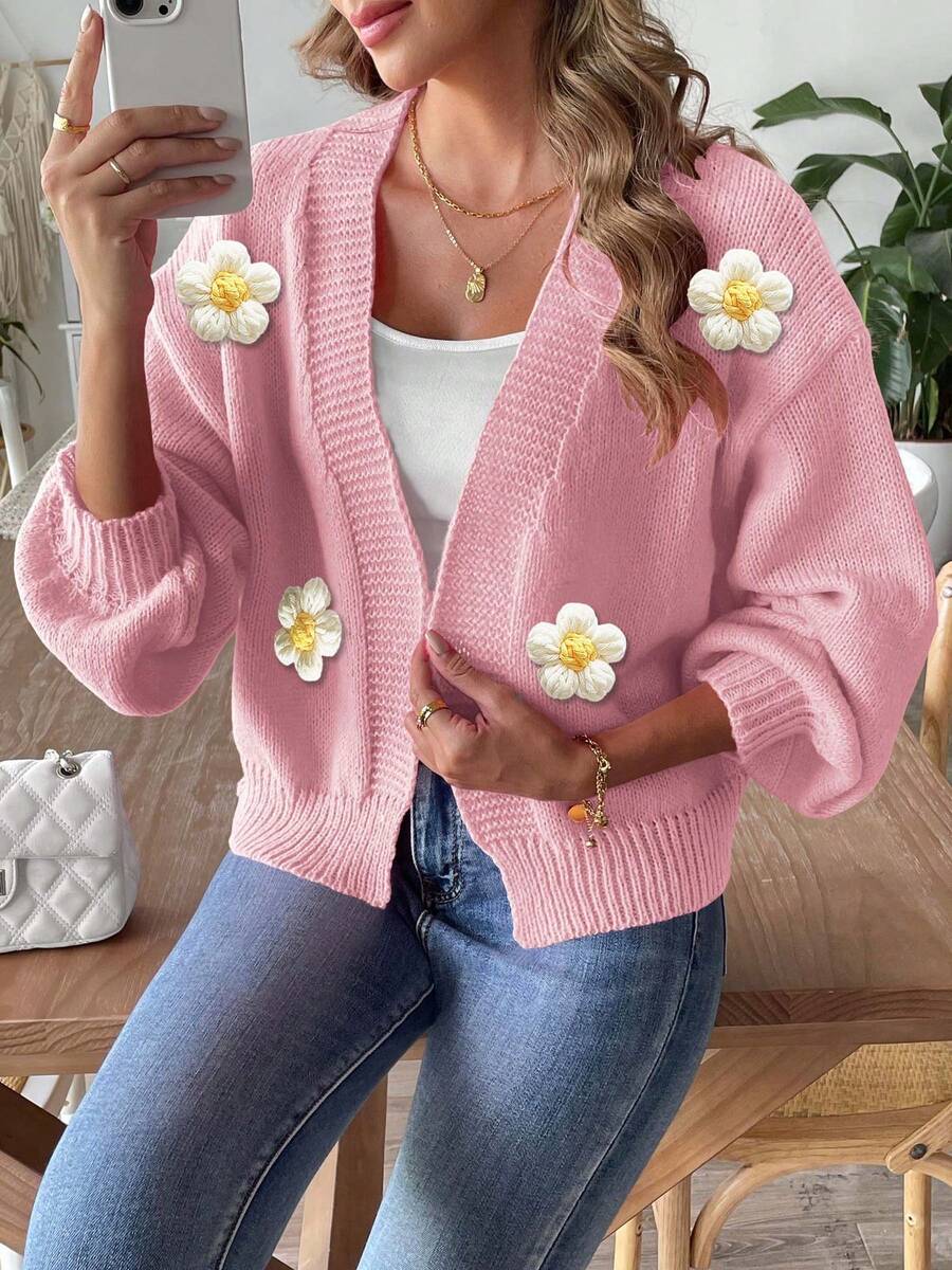 Autumn And Winter Crochet Flowers, Knitted Sweaters, Long Sleeved Sweaters, Women's Jackets, Casual And Elegant