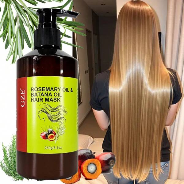 Mascarilla capilar hidratante y humectante de aceite de rosemario y batana de GZE para cabello seco y dañado, anticaída y antiencrespamiento, dando un aspecto sedoso