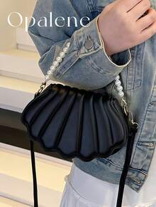 Crossbody Bags For Women, Shell Shaped Crossbody Bag, Fashionable Mini Shoulder Bag, Women's Faux Pearl Chain Handbag, Elegant Shell Purse Perfect For Parties Weddings Dinners & Banquets Matches Wedding Dresses Formal Wear Prom Gowns Birthday Outfits - 彩色 - 查看 8