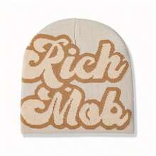 1入Y2k風格針織帽，哥德字母中性帽，嘻哈輕質針織帽，時尚百搭，溫暖舒適，適用於萬聖節、聖誕節和滑雪街道 - 黑色 - 查看 6