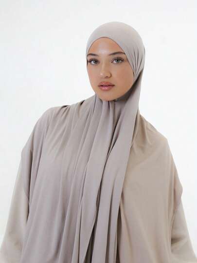 1pc Women's Simple Classic Solid Color Elegant Casual Edged Scarf, Premium Knit Fabric Viscose Jersey Hijabs Scarf, Long Turban Style Headscarf, Suitable For Daily Life, Outings And Gatherings For Dress