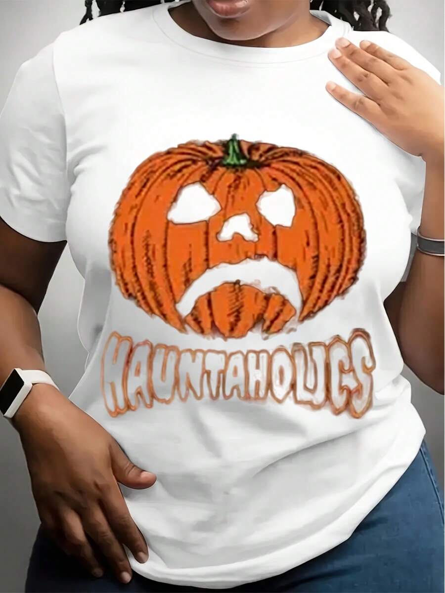 Haunted Mound Hauntaholics Sematary Men's T-Shirt - Halloween Pumpkin Graphic, 100% Cotton, Casual Fit, Short Sleeve, Machine Washable, All-Season Comfort - 白色 - 查看 1