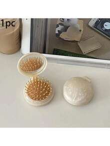 1 件大理石按摩梳，带镜子的发刷，轻便旅行梳，便携式折叠，化妆刷，美容包，适用于造型和按摩，ABS 塑料，适合女性，外出必备，旅行配件。化妆包，学校用品，旅行必需品，化妆包，节日必需品，化妆包，化妆包，化妆袋，化妆品收纳袋，2024 年冬季节日化妆品收纳，发刷，梳子，美发工具，理发店美发产品及配件，美容旅行必需品