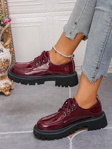 Black Thick Sole British Style Women's Loafers, Versatile JK School Uniform Dress Shoes, Round Toe Lace-Up Platform Mary Janes, Suitable For Students, Holidays, Summer