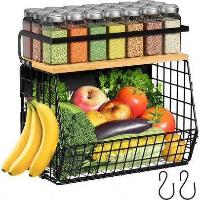 Magnetic Shelf For Fridge With Wood Lid, Fruit Potato And Onion Storage Bins, Pantry Organizers Storage, Large Container Magnetic Spice Rack For Refrigerator, Kitchen Counter, Cabinet