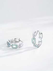 一对925纯银时尚珐琅链耳环，优雅银饰，适合女性婚礼佩戴。 - 銀色 - 查看 4