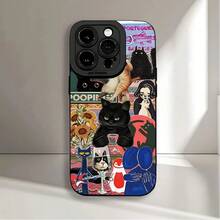 Estuche de Teléfono Suave con Patrón de Colores Gatos y Ojos de Ángel, Impresión UV Mate, Protección Completa 360 °   para iPhone 17 16 11 12 13 14 Pro Max E Mini - Negro - Ver 2