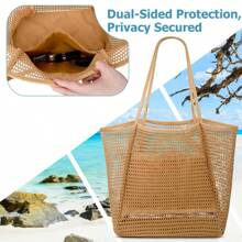 Geantă de plajă ușoară și respirabilă, cu o capacitate mare de peste 11 kg - Geantă de plajă din plasă, design cu buzunare multiple, pliabilă, rezistentă la decolorare, cu curea de agățare, potrivită pentru piscină, călătorii, cumpărături, stil casual, esențială pentru vacanța de vară