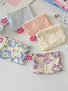 Floral Fresh Coin Purse, Lipstick Key Makeup Bag, Portable Inner Pouch, Sundries Data Cable Coin Storage Bag - Multicolor - View 5