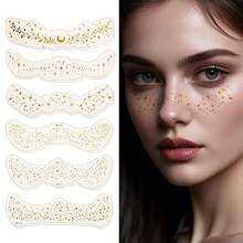 12pcs Gold Freckles Temporary Face Tattoos, Sparkle Makeup Patches, Waterproof Glow Up Face Glitter Speckles Cosmetic Stickers For Women Festival Carnival Party Dancing Makeup