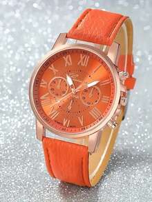 1/10 件女士时尚简约三眼罗马刻度表盘石英腕表（无盒）