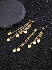 1 Pair Fashionable European & American Minimalist Geometric Hollow Tassel Earrings, Suitable For Daily Wear