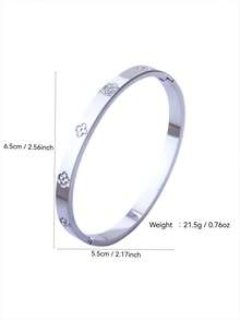 TONSI 1pc Stainless Steel 18K Gold Plated Snap Cuff Bracelet, Clover Element Cubic Zirconia Inlaid, Women Jewelry Gift Box, Birthday/Holiday Gift - Bracelet Gift Box - View 11