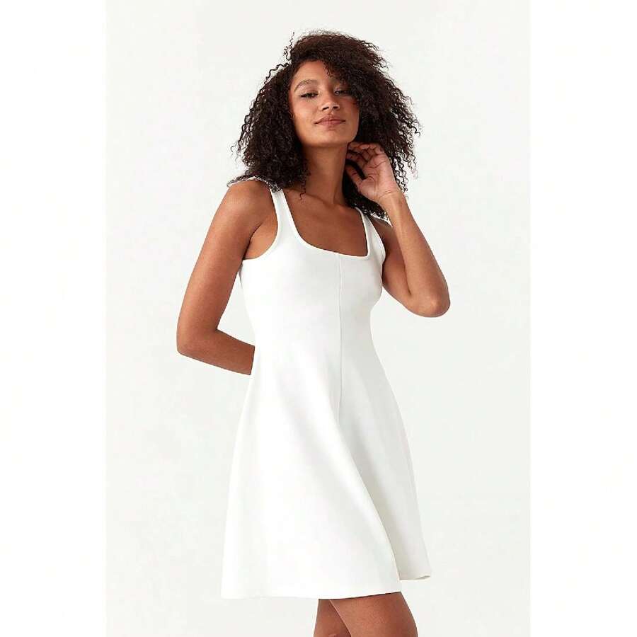 SELECT White Plain Scuba Dress - White - View 1