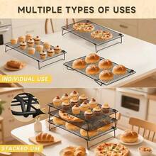 Baking Cooling Rack ,3-Layer Folding Cooling Rack, Cake Tools, Baking Accessories, Biscuit And Cake Drying Rack, Suitable For Kitchen, Outdoor Cooking Must-Have Women's Gifts. - 3件裝 - 查看 7