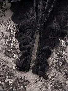Plus Size Lace & Sexy Bodysuit Combination, Perfect Sleepwear Set - màu đen - Xem 6