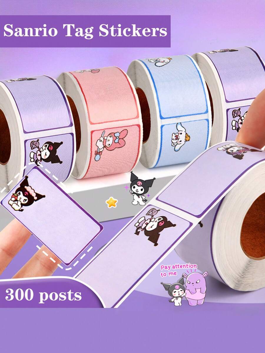 300张Sanrio Kuromi卡通防水姓名贴纸，学校用品非粘性标签，儿童可爱手写文具贴纸 - 彩色 - 查看 1