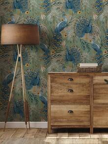 Papier peint autocollant amovible vintage à fleurs bleues et paon. Papier peint autocollant amovible et imperméable pour dosseret de cuisine, armoire, papier peint, stickers muraux, décoration murale, décoration de chambre, décoration de cuisine, décoration de la maison