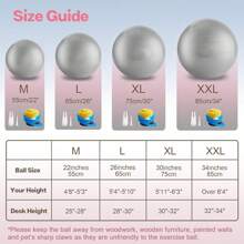 5 Sizes Yoga Ball, Fitness Ball, Birthing Ball For Pregnant Women, Physical Therapy, Balance, Stability, Workout, Office Ball Chair, With Quick Pump, Multi-Color - Grey - View 2