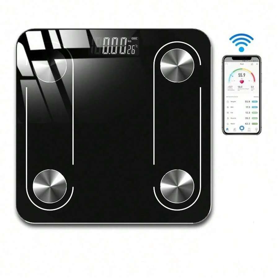 Bascula Digital Corporal y Muscular Balanza Inteligente Análisis de datos múltiples APP Recargable - Negro - Ver 1