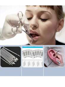 Piercing Needles Stainless Steel Needles For Piercing Disposable Ear Nose Navel Nipple Lip Tongue Hollow Piercing Needle - Silver - View 4