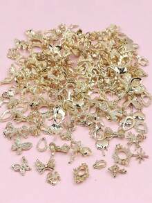 50件装金/银金属美甲装饰品，3D合金美甲水钻，金属蝴蝶结美甲配件，美甲用品，多种款式可选 - 金色 - 查看 2