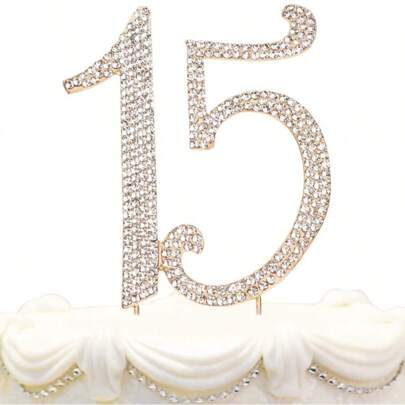 1 pieza Decoración de tarta con adorno de cristal de aleación, "Brindis por los 15" Decoración de tarta de cumpleaños 15, Accesorio central de tarta de fiesta de cumpleaños 15, Accesorio del Día de San Valentín