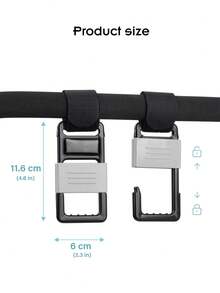 2个黑色可锁婴儿推车挂钩，加长加宽钩设计，防盗自锁，坚固耐用，适用于妈妈包、旅行配件，四季皆宜，对家庭、婴儿和宠物都很有帮助。