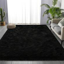 Large Shaggy Area Rug For Living Room & Bedroom – Stain-Resistant Fluffy Carpet With 1.4 In High Pile, Plush Aesthetic Throw Rug, Non-SIip Rubber Backing With 4 Anti-SIip Pads, Durable Edge Stitching – Cozy Minimalist Decor – Great Gift For New Year ! - Black - View 3