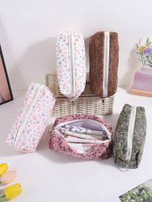 1 Stück Blumen Cord Stifttasche, verschiedene Blumenmuster, geeignet zum Aufbewahren von Schreibwaren, Büroorganisation und Dekoration, Campus Mode Schulmaterial, Geschenk für Freunde - Verschiedenfarbig - Übersicht 6