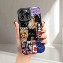Estuche de Teléfono Suave con Patrón de Colores Gatos y Ojos de Ángel, Impresión UV Mate, Protección Completa 360 °   para iPhone 17 16 11 12 13 14 Pro Max E Mini - Negro - Ver 3