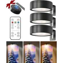 3-Battery Powered Picture Light With Magnetic Painting Light, 3 Lighting Modes, Designed For Wireless Remote And Timed Art Display In Portrait Frames, Adjustable Black Wall Light (Batteries Not Included)