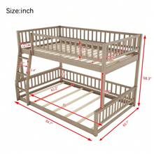 Ull XL Over Queen Bunk Bed With Ladder & Guardrails - Solid Wood Twin-Over-Full Bunkbed In Walnut Finish, Space-Saving Stacked Beds For Kids/Teens