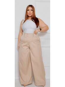 Elegant Casual Plus Size Women's Pants - Màu be - Xem 2