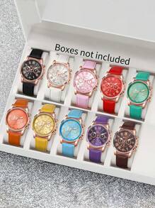 1/10 件女士时尚简约三眼罗马刻度表盘石英腕表（无盒）