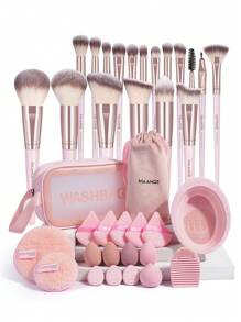 MAANGE 18/37 Pcs Makeup Tools Including 18 Pieces Makeup Brush Set + 15 Puff Accessories + 1 Silicone Bowl + 1 Brush Egg + 1 Velvet Pouch + 1 Wash Bag Cosmetic Brush Set Gift For Women & Girl Travel Makeup Brush Set,Brush Set,Makeup Brush Kit,Make Up Brush Set,Make Up Set Complete,Makeup Brush Set,Complete Makeup Kit,Brush Kit,Brushes Makeup Set,Makeup Gift Set - Baby Pink - View 1