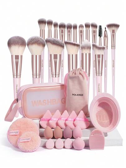 MAANGE 18/37 Pcs Makeup Tools Including 18 Pieces Makeup Brush Set + 15 Puff Accessories + 1 Silicone Bowl + 1 Brush Egg + 1 Velvet Pouch + 1 Wash Bag Cosmetic Brush Set Gift For Women & Girl Travel Makeup Brush Set,Brush Set,Makeup Brush Kit,Make Up Brush Set,Make Up Set Complete,Makeup Brush Set,Complete Makeup Kit,Brush Kit,Brushes Makeup Set,Makeup Gift Set