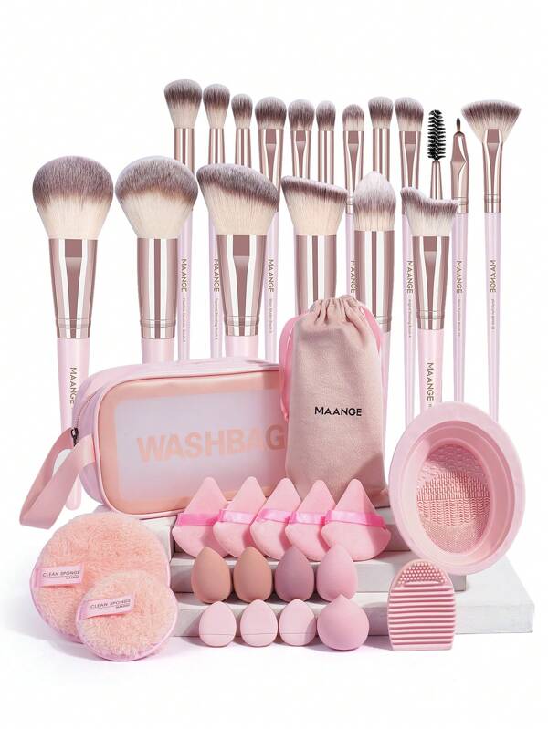 MAANGE 18/37 Piezas de Herramientas de Maquillaje que incluyen 18 Piezas de Set de Brochas de Maquillaje + 15 Accesorios de Borlas + 1 Tazón de Silicona + 1 Huevo para Lavar Brochas + 1 Bolsa de Terciopelo + 1 Bolsa de Lavado - Set de Brochas de Maquillaje como Regalo para Mujeres y Niñas para Viaje