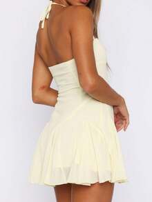 Women's Summer Halter Dresses Sleeveless Ruffle Hem A Line Swing Loose Mini Dress - Màu vàng - Xem 4